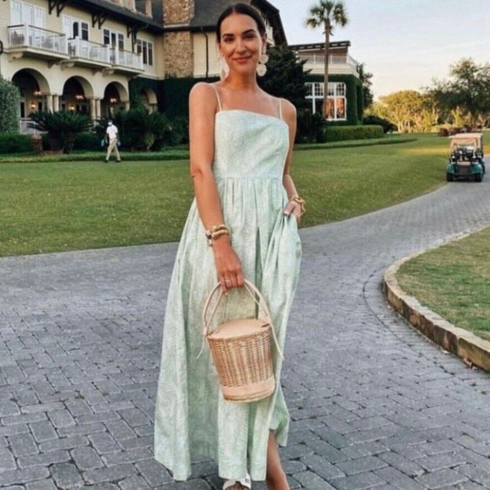 Coco Shop Nicole Dress Breadfruit Sage Green Cotton Sleeveless Maxi Dress Size M - Picture 7 of 12